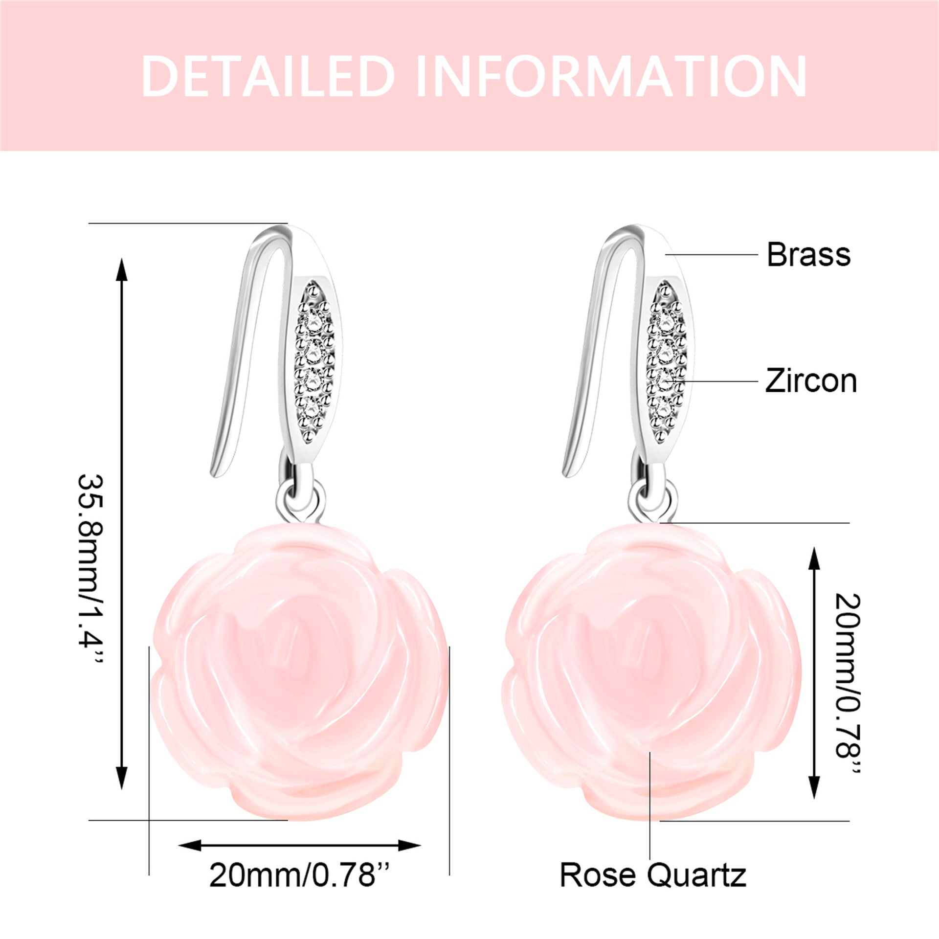 Wholesale Natural Pink Crystal Rose Valentine' s Day Earrings