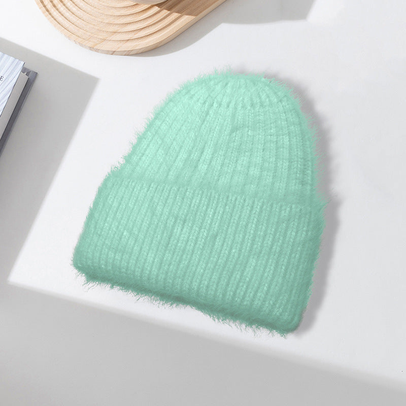 Wholesale Rabbit Fur Girls Knitted Long Plush Hat