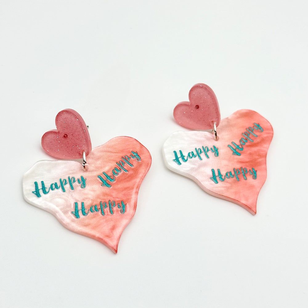 Wholesale Colorful Printed Love Acrylic Valentine's Day Gradient Earrings