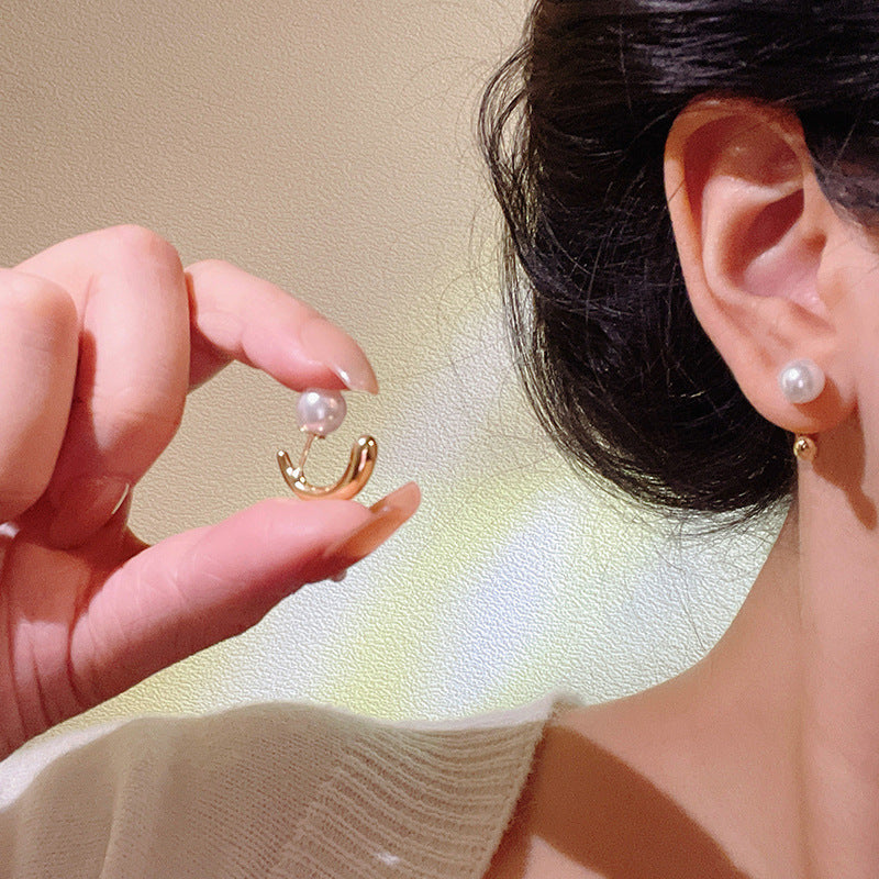 Wholesale Pearl Earrings Silver Post Front and Back Buckle Geometric Earrings