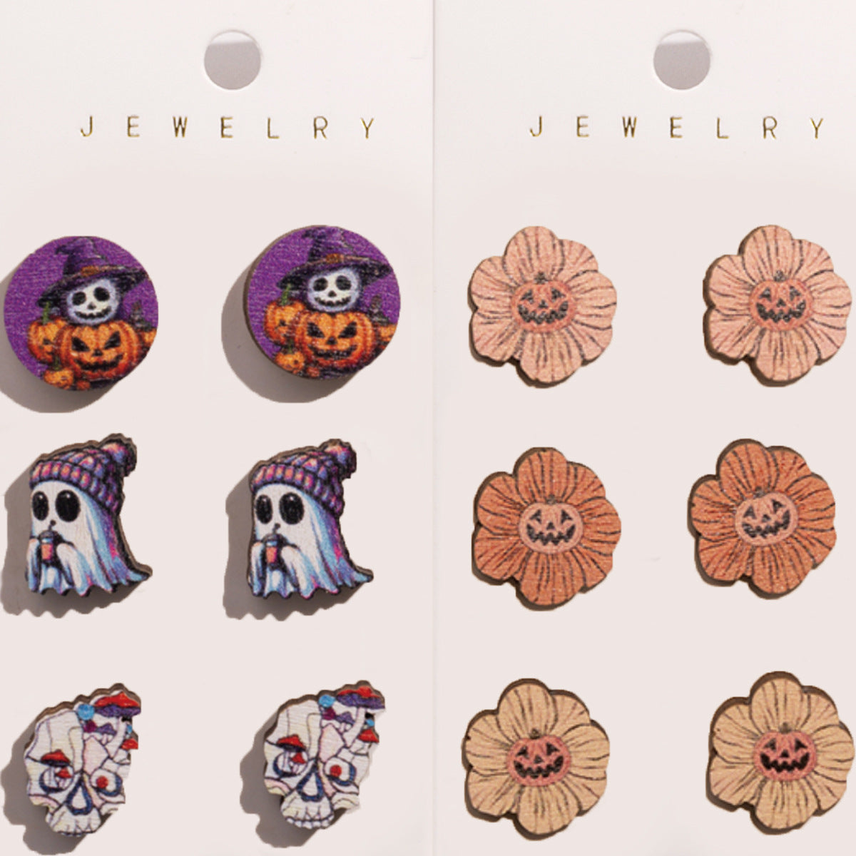 Wholesale  Halloween Cartoon Funny Ghost Pumpkin Kid Wooden Decorative Earrings Combination suit