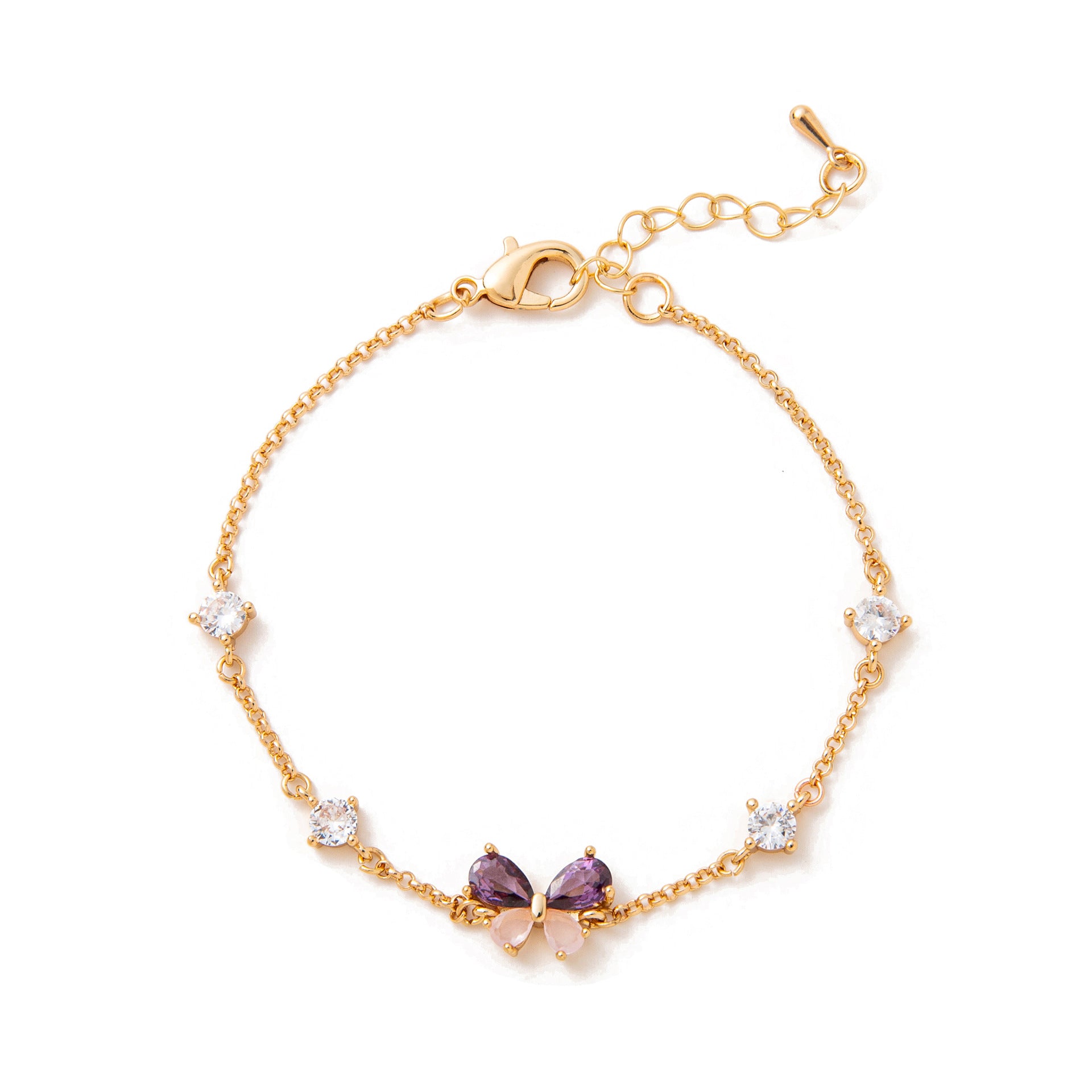 Wholesale Cute  Heart Zircon Butterfly Knot Copper Plastic Bracelet