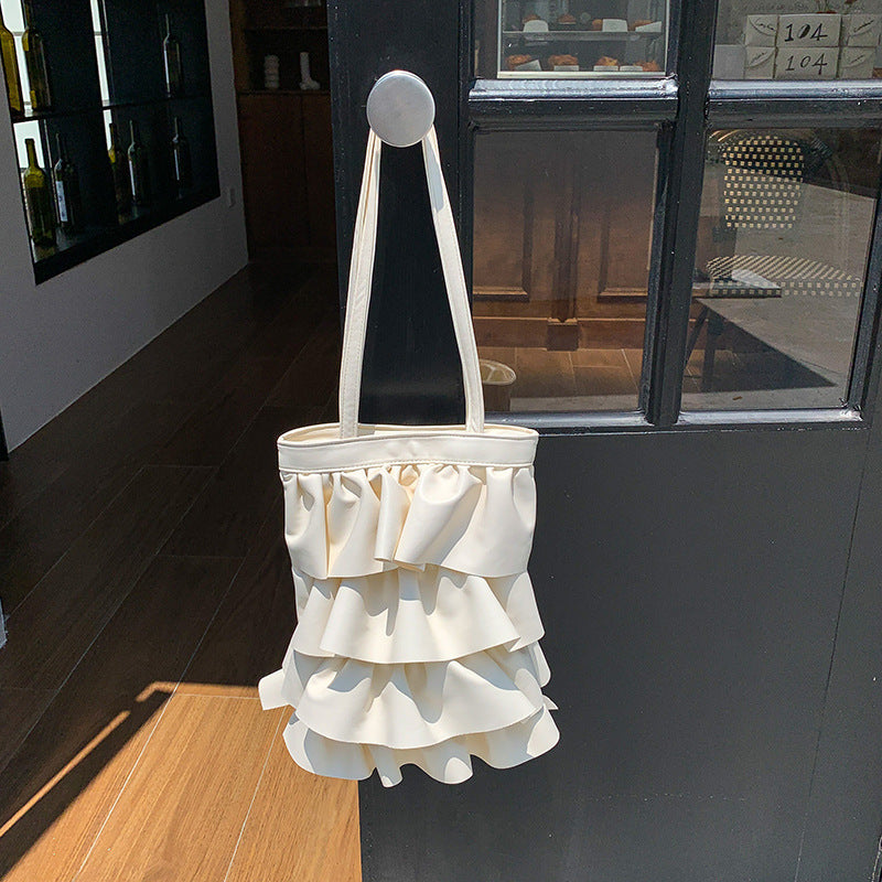 Wholesale Ruffle Shoulder Tote Bag Large Capacity PU Lace Pleated Armpit Bag