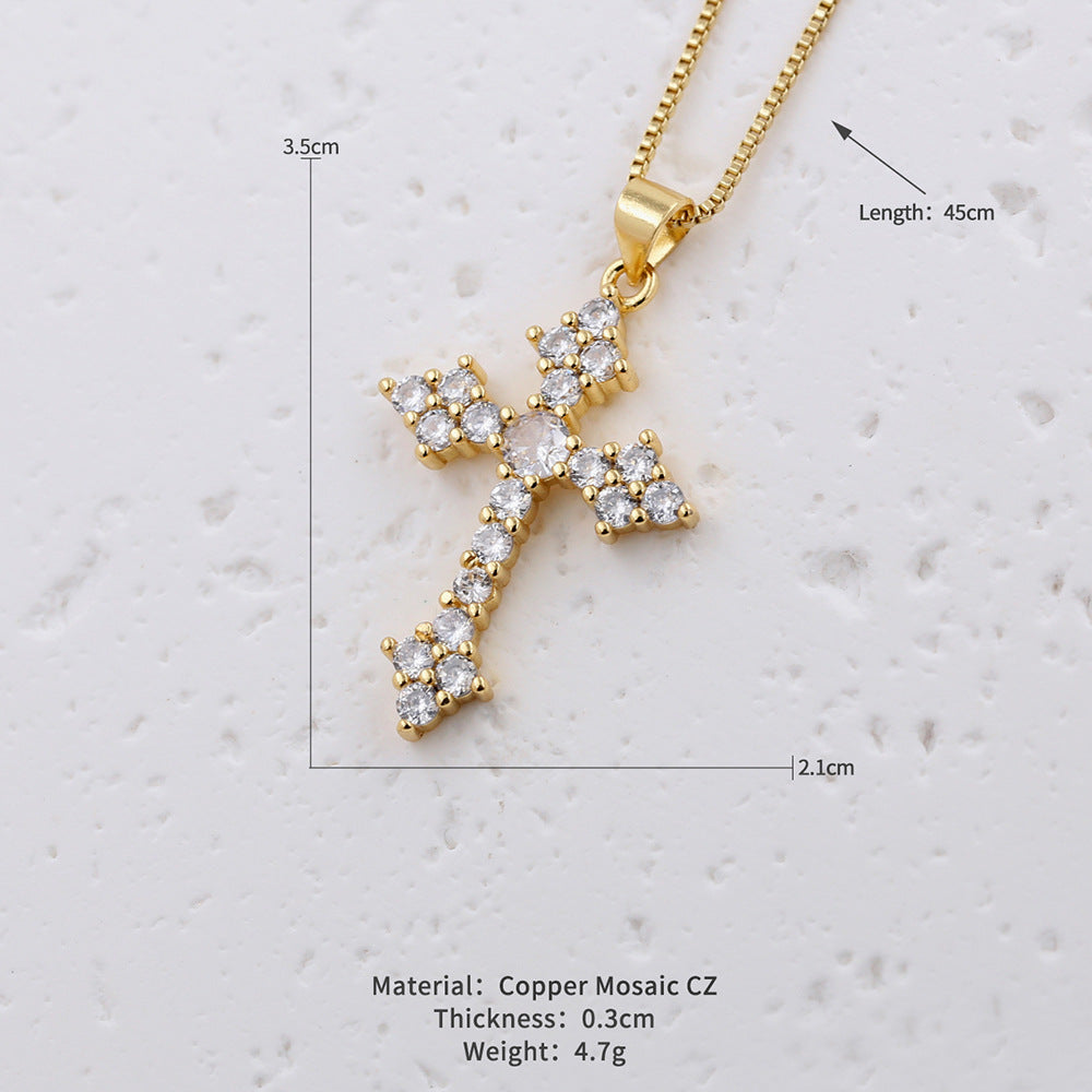 Wholesale Bohemian style colorful micro dense zircon cross pendant necklace