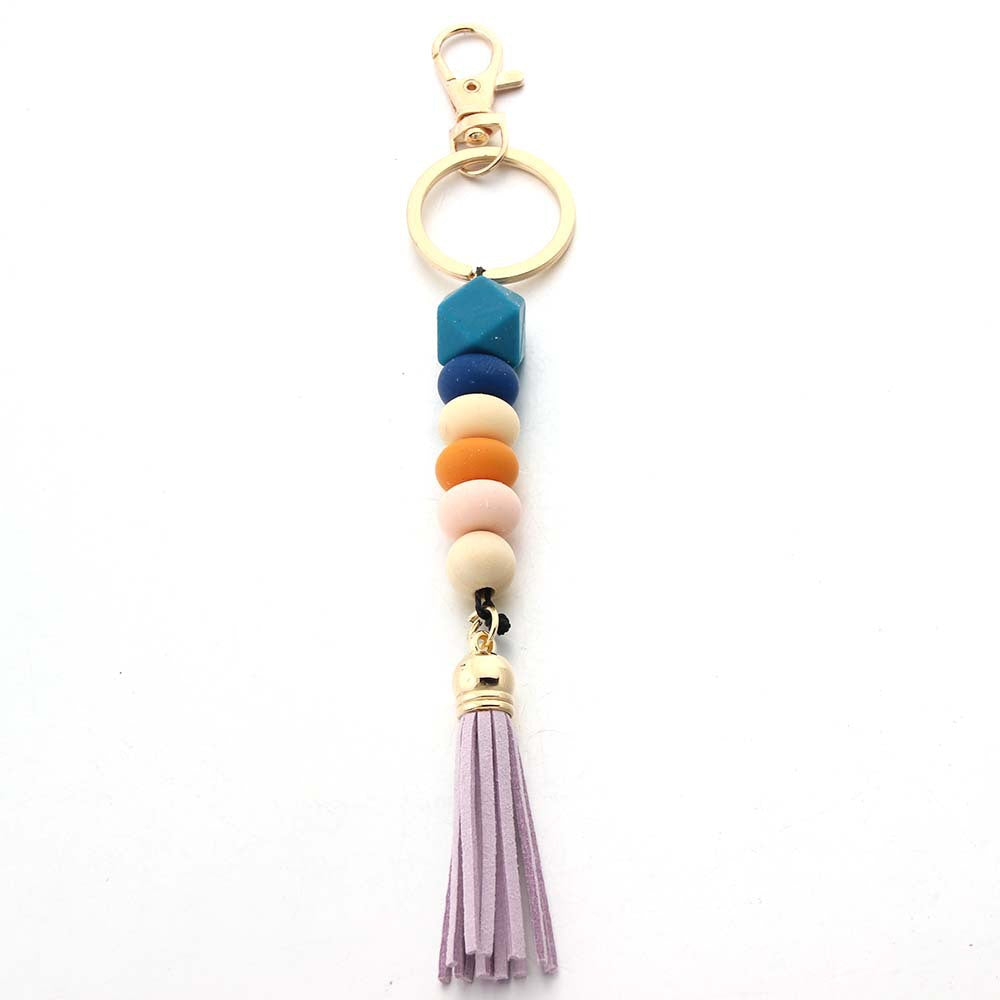 Wholesale Solid Color Silicone Beaded Tassel Keychain