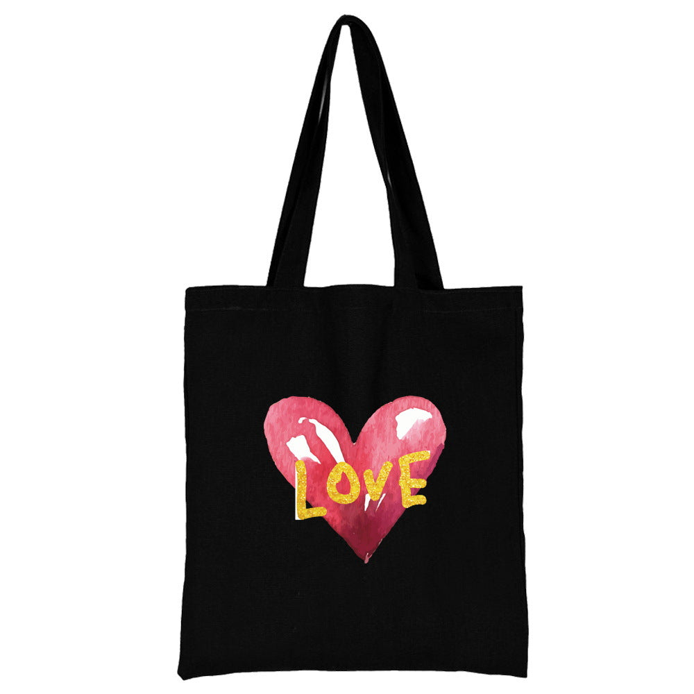 Wholesale Love Pattern Printed Canvas Bag Environmental Protection Handbag Shopping Bag