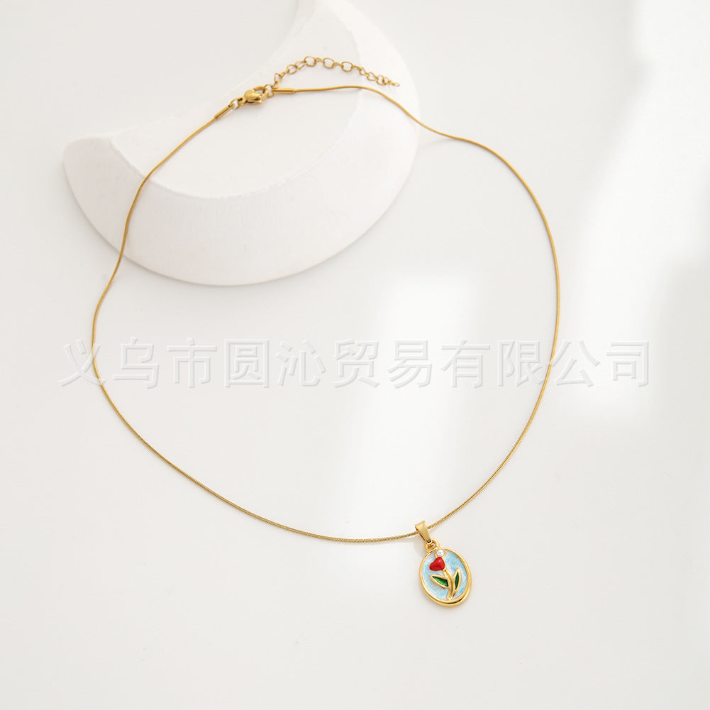 Wholesale Medieval Style Monet Oil Painting Flower Pendant Earrings Necklace Set