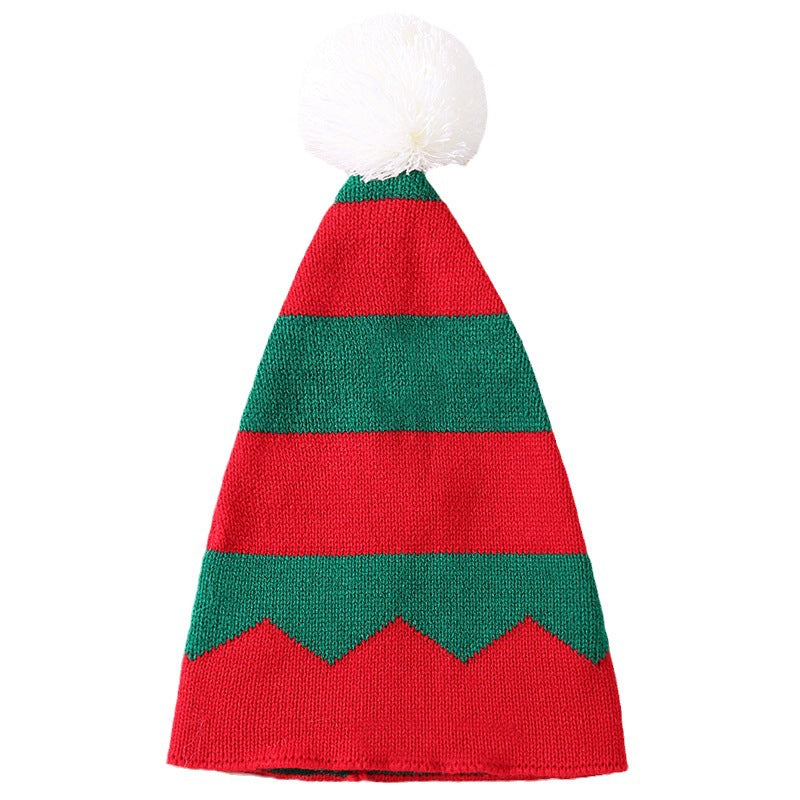 Wholesale 10pcs Christmas Cute Red and Green Striped Warm Fur Ball Hat