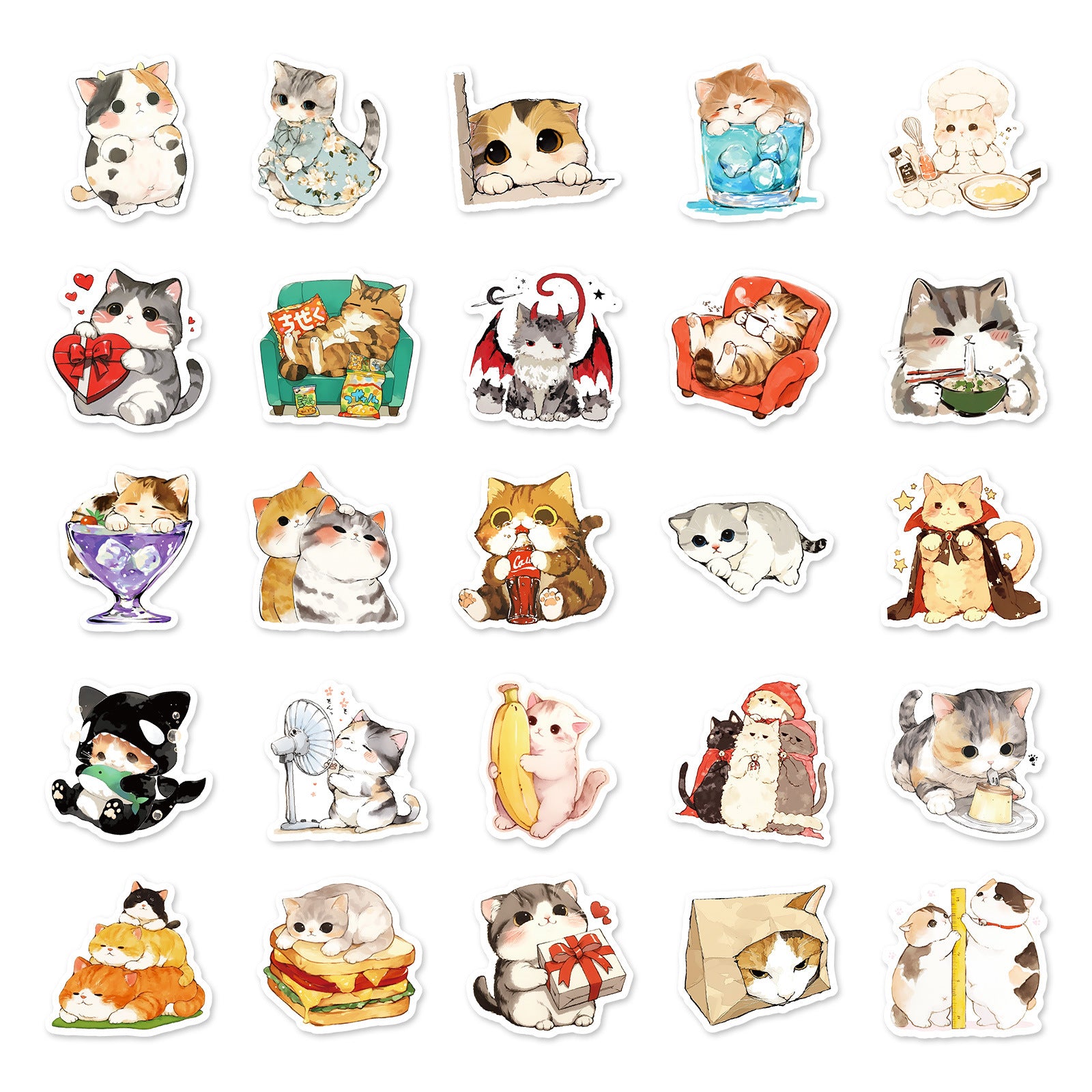 Wholesale 50pcs watercolor healing cat graffiti stickers