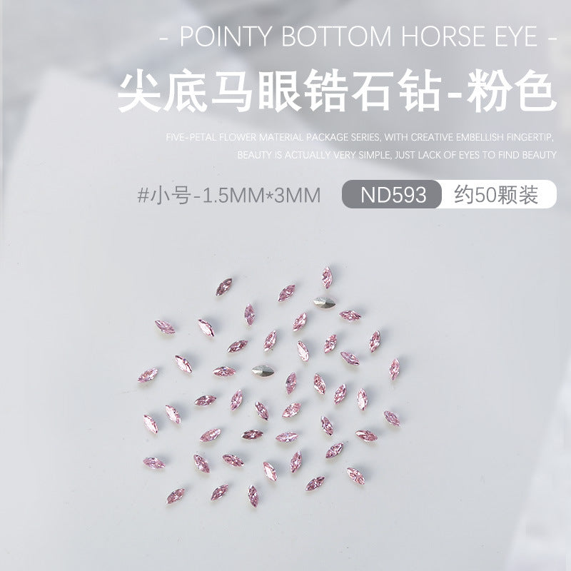 Wholesale 50pcs nail art pointed bottom diamond 5A zircon large, medium and small horse eye diamond special shaped diamond nail decoration