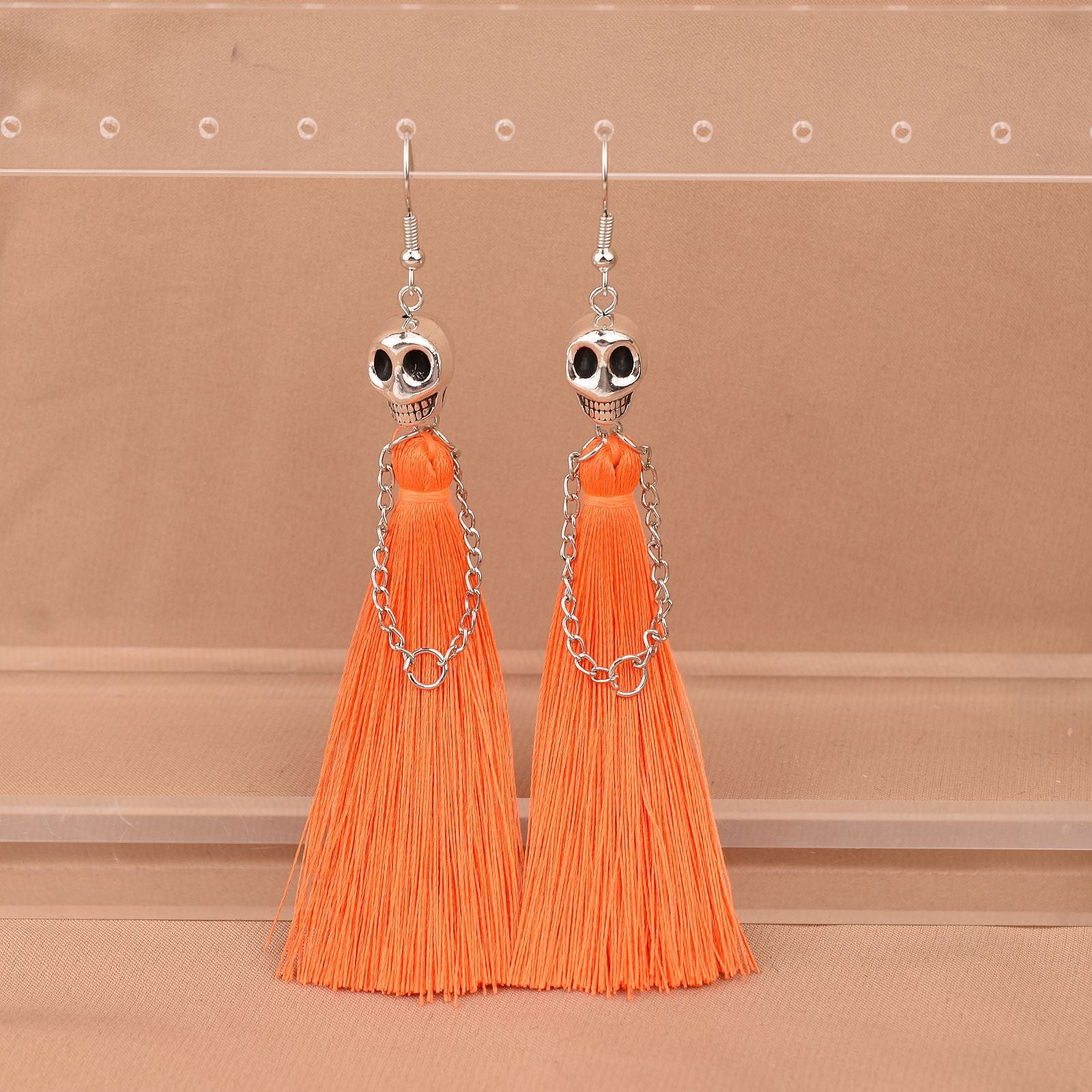 Wholesale Halloween Skull Tassel Multicolor Earrings