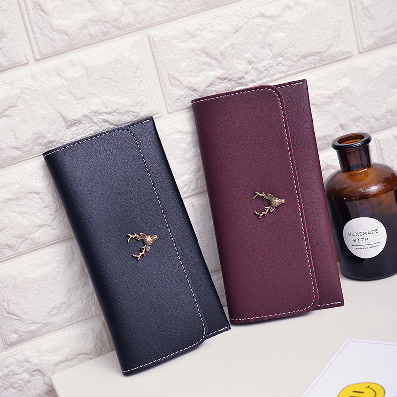 Wholesale New Zippered Deer Head Lychee Pattern Long Wallet