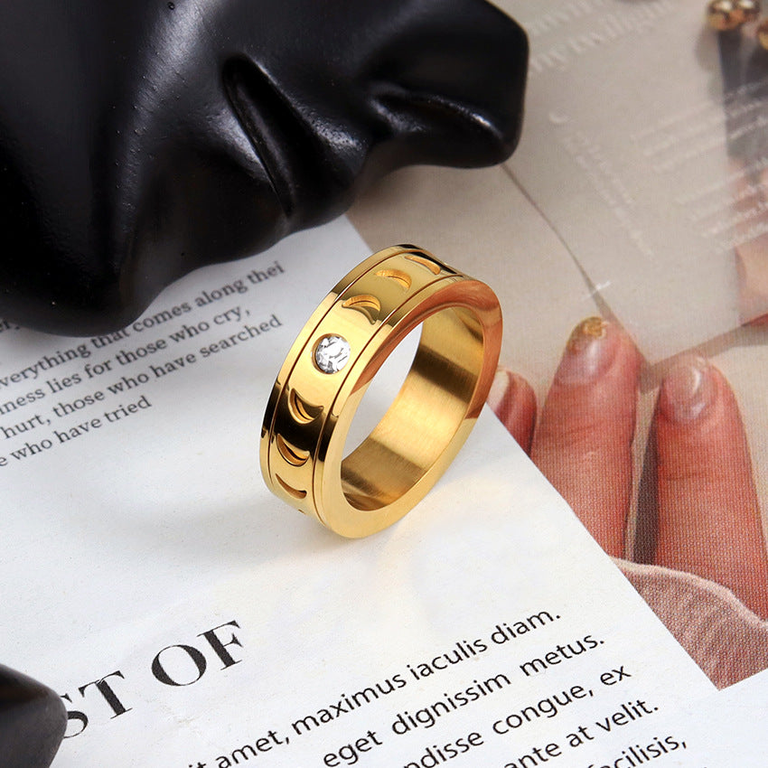 Wholesale Star Moon Diamond Stainless Steel Ring