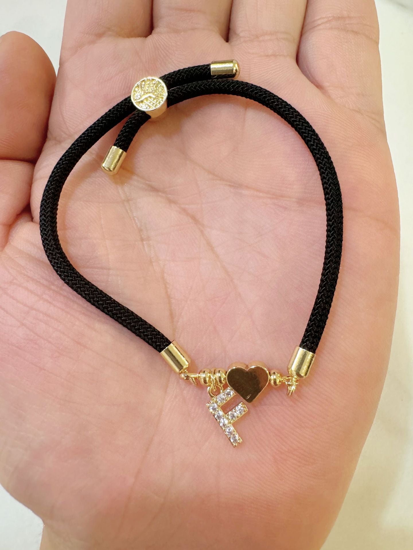 Wholesale A-Z Initial Letter Love Set Zirconia Adjustable Black Rope Bracelet