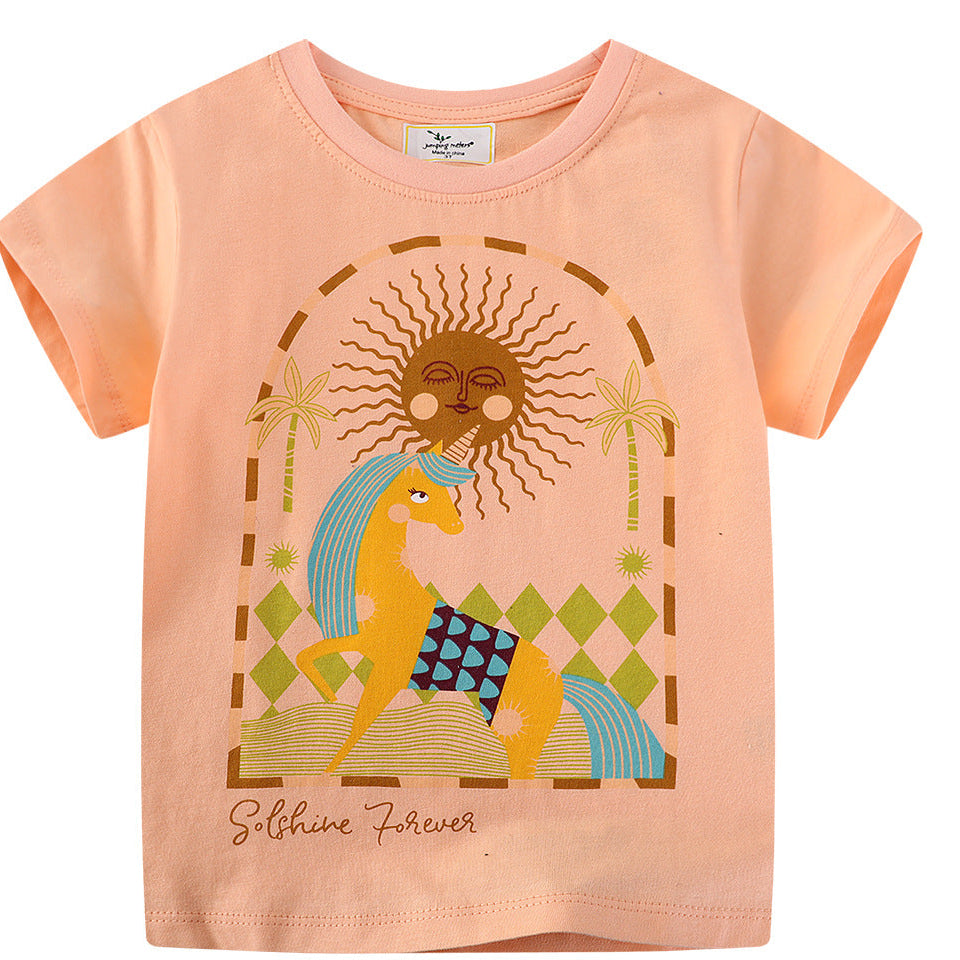 Wholesale European American Style Kids Two Piece Summer Outfit Short Sleeve Tee And Pants Trendy Boutique