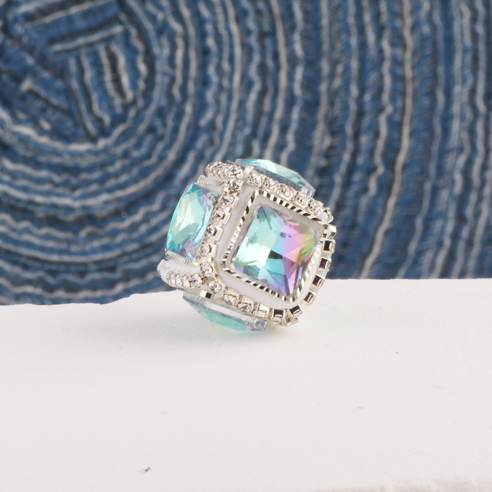 Wholesale  DIY 6pcs Diamond-encrusted  Square Crystal Soft Pottery Diamond Ball Straight Hole Beads  Mobile Phone Chain Key Chain