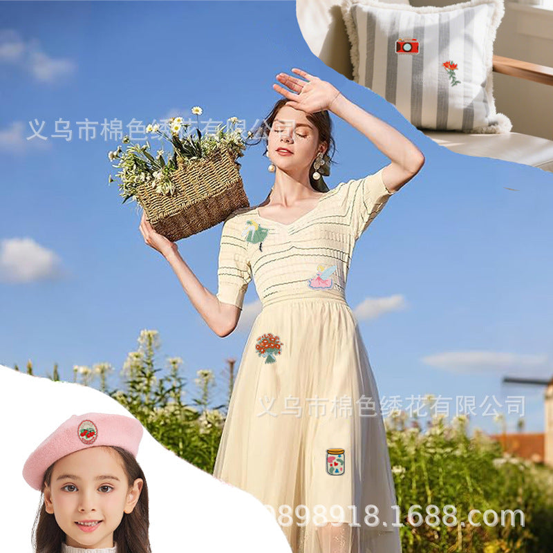 Wholesale Flower Fairy Embroidery Patch With Strawberry Coffee Design Polyester Thread For Clothing Bags Hats Trendy DIY Craft Supply Resale Gift