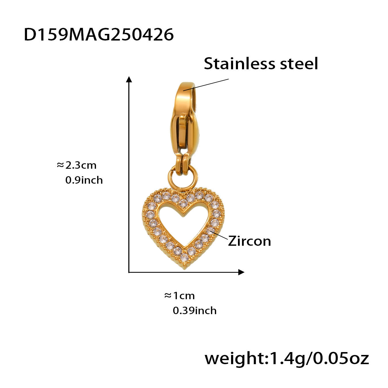 Wholesale 18K real gold stainless steel round bead heart shining zircon bracelet