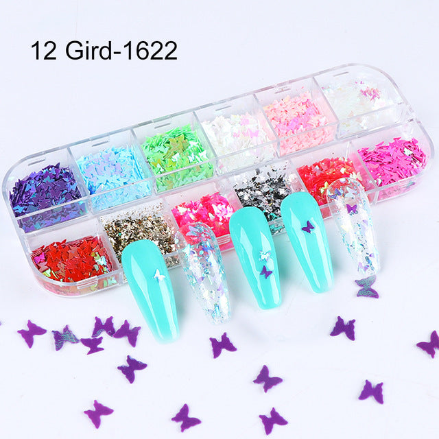 Wholesale 3pcs Butterfly Mica Platinum Fragment Hexagonal Nail Jewelry Patch