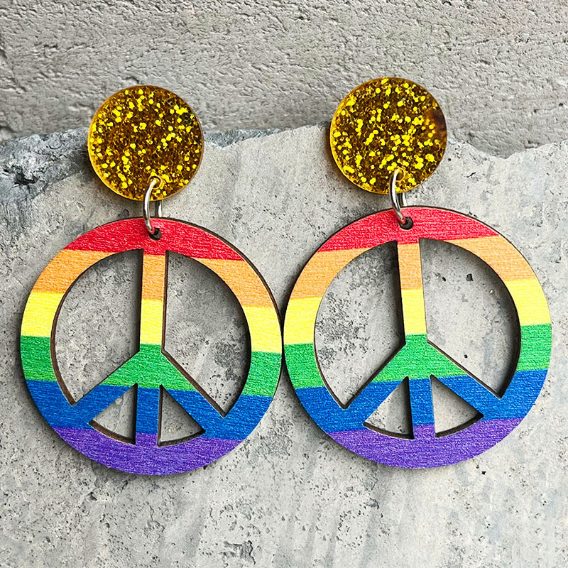 Wholesale 2 pairs/pack Rainbow Wooden Shiny Acrylic Earrings