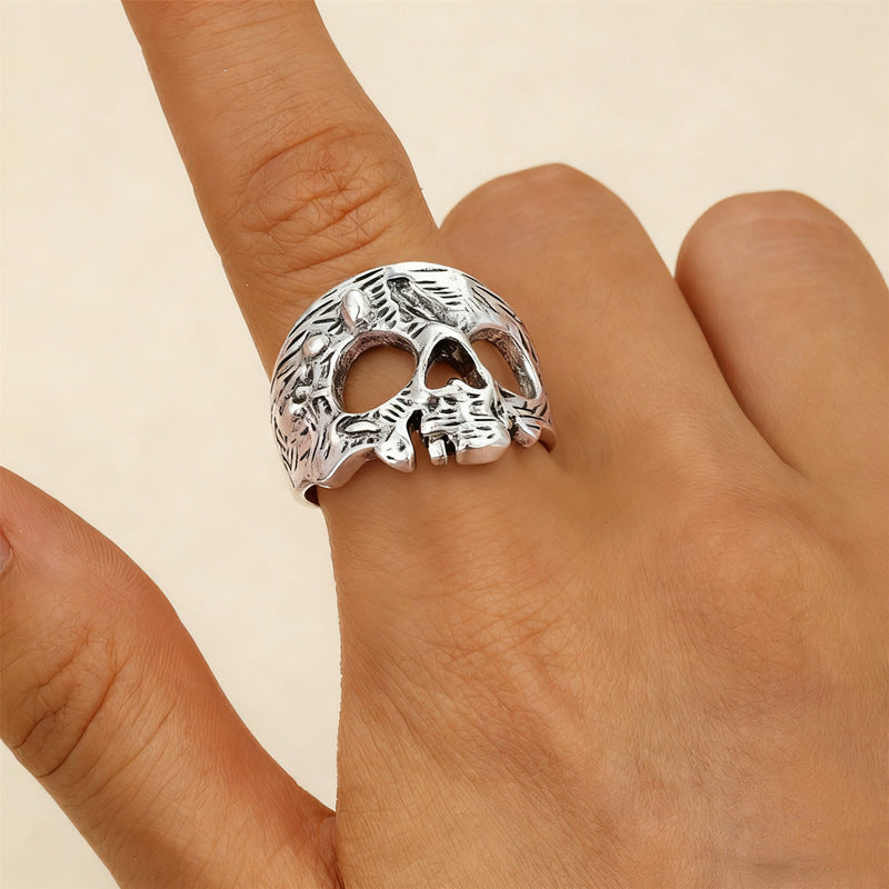 Wholesale Gothic Skull Pirate Adjustable Ring Zinc Alloy Antique Silver Finish Unisex  Jewelry Boutique Resale