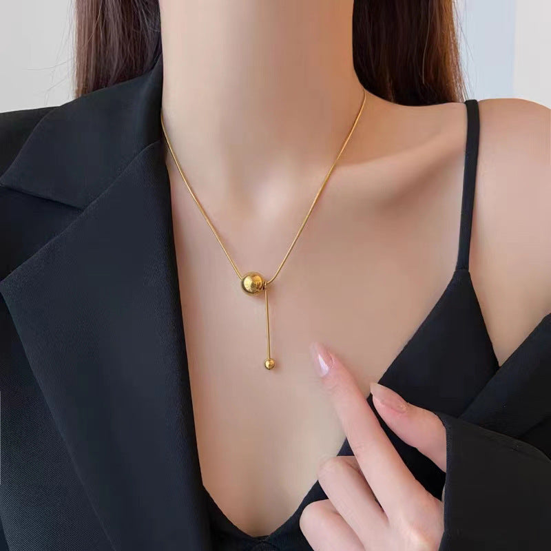 Wholesale Trendy Geometric Circle Pendant Tassel Necklace Titanium Steel Gold Tone Minimalist Fashion Jewelry For Everyday Wear And Resale