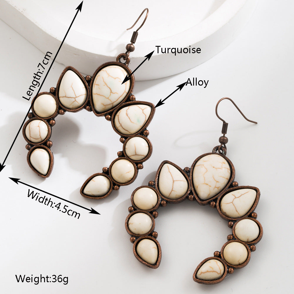 Wholesale Western style exaggerated turquoise retro geometric earrings