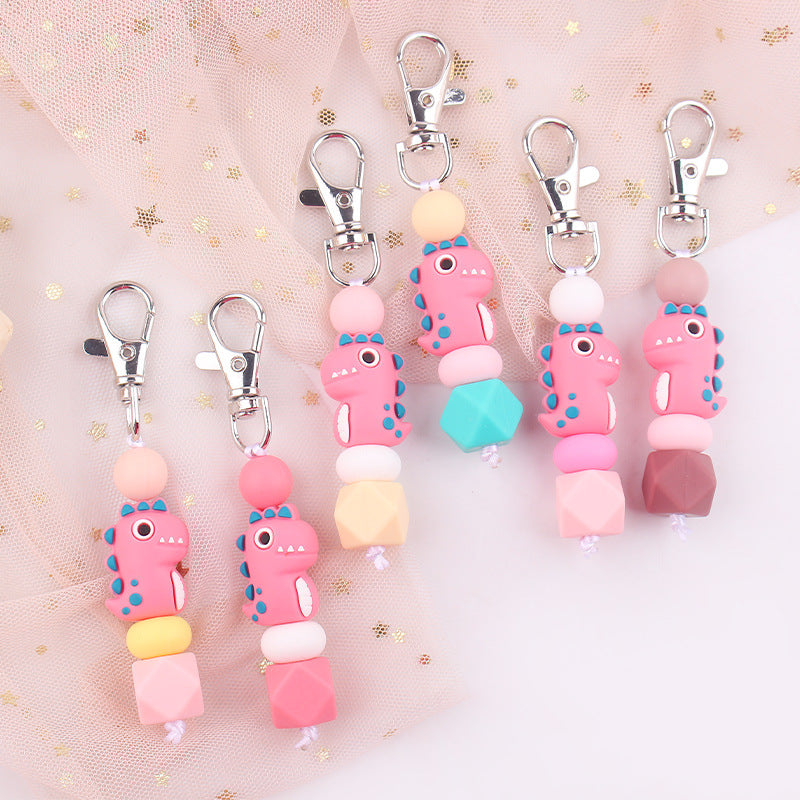 Wholesale Creative 3D Cartoon Pink Dinosaur Silicone Keychain