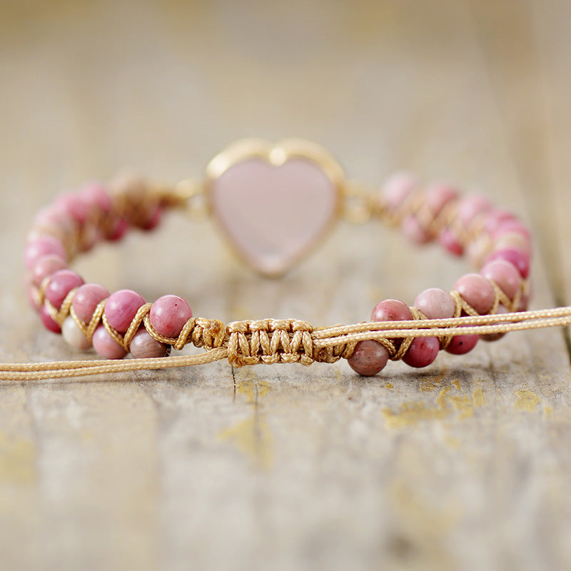 Wholesale Valentine's Day Heart Double Layer Natural Stone Handwoven Adjustable Bracelet