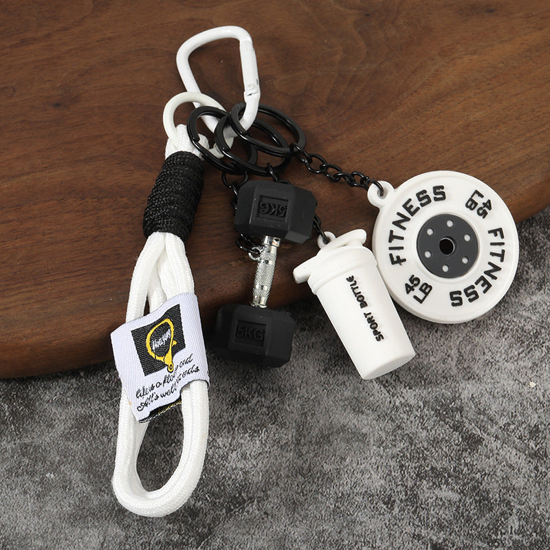 Wholesale Creative mini fitness barbell keychain