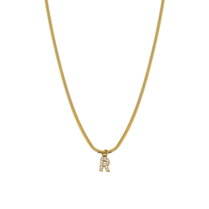 Wholesale French Retro Palace Style Flat Snake Bone Stacking Diamond 26 Letter Titanium Steel Clavicle Chain Necklace