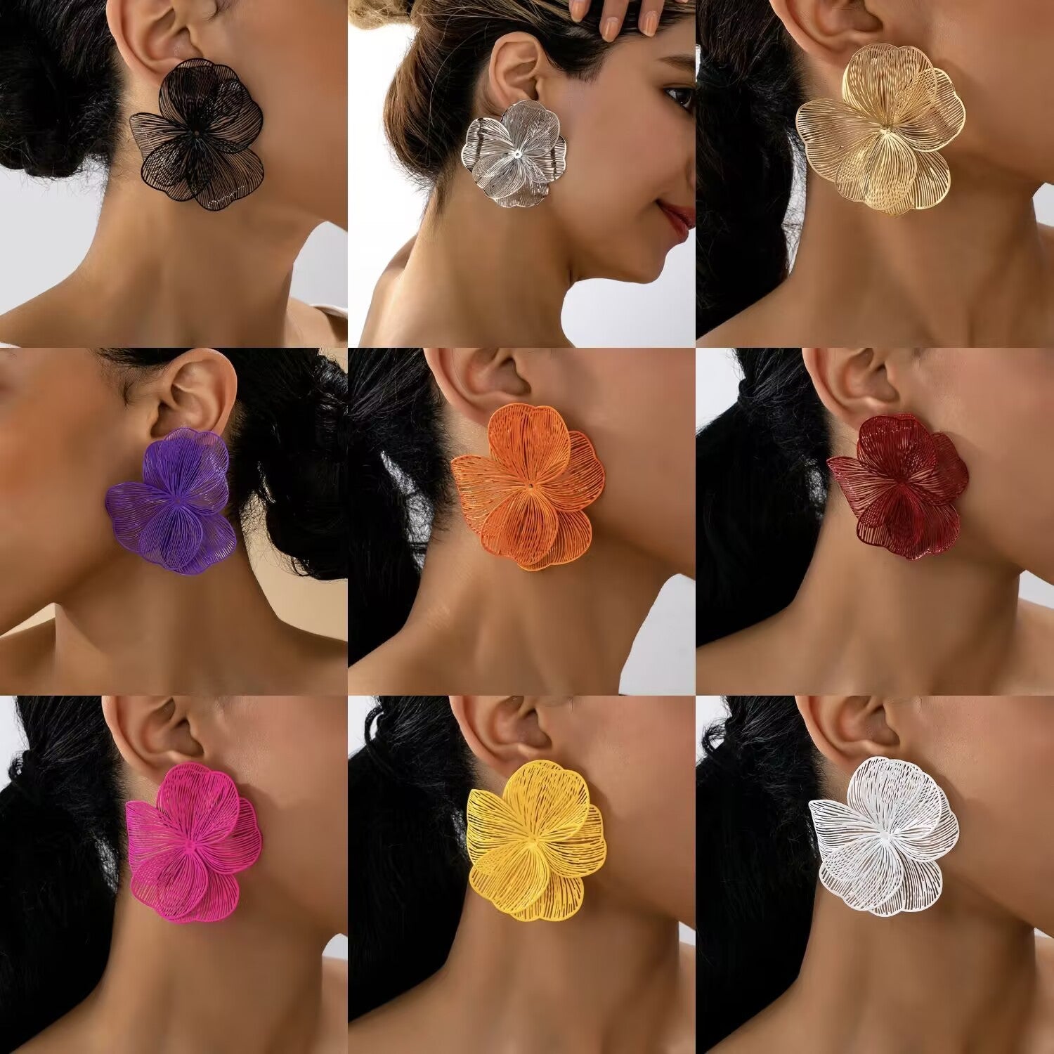 Wholesale Trendy Floral Earrings Gold Alloy Women Spring Party Fashion Accessory
