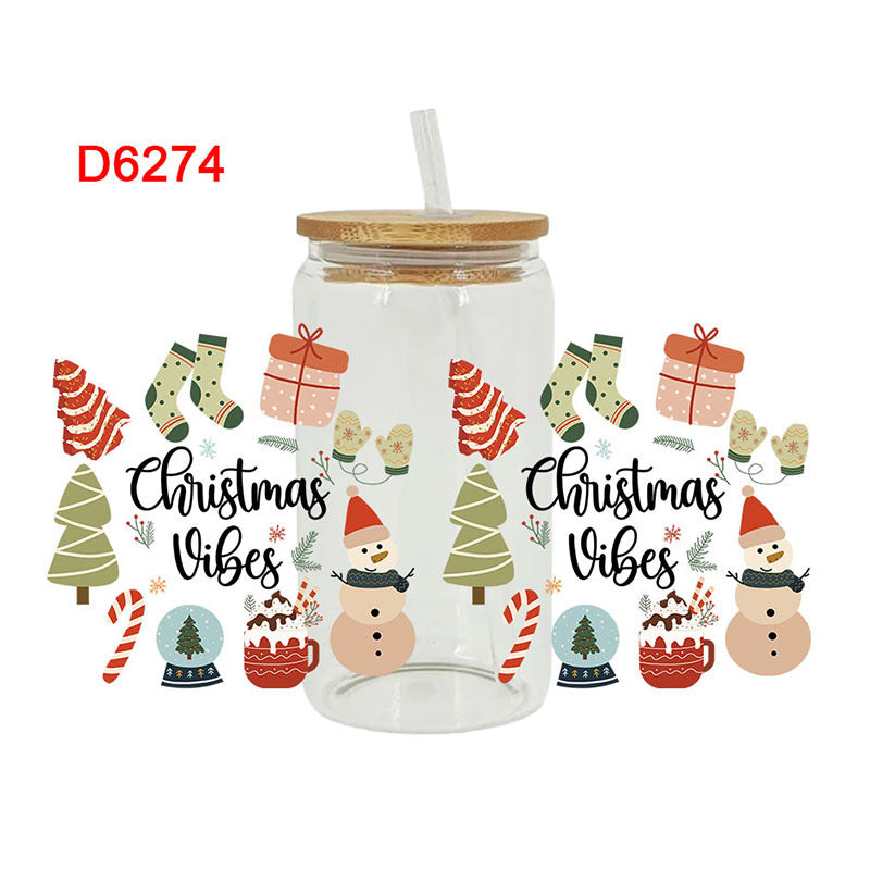 Wholesale  Cartoon Santa Claus 16oz Cup UV DTF Wraps