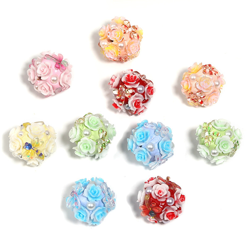 Wholesale 20pcs Heavy Industry Dragonfly Rose Flower Ball Soft Clay Diamond Ball DIY Beads