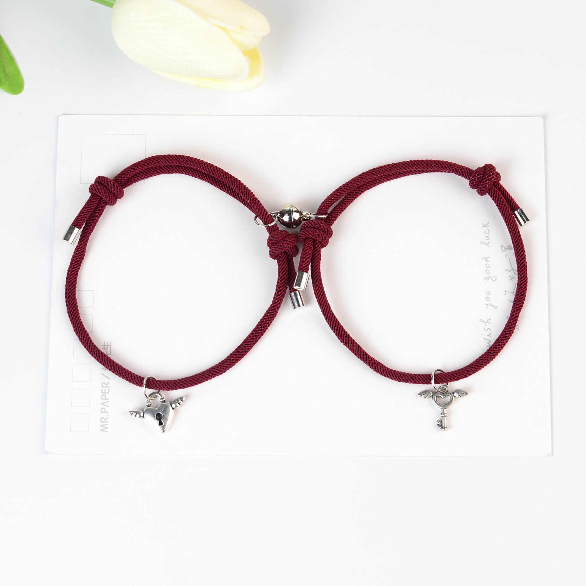 Wholesale Couple Key Lock Magnetic Suction Bracelet Hand Woven
