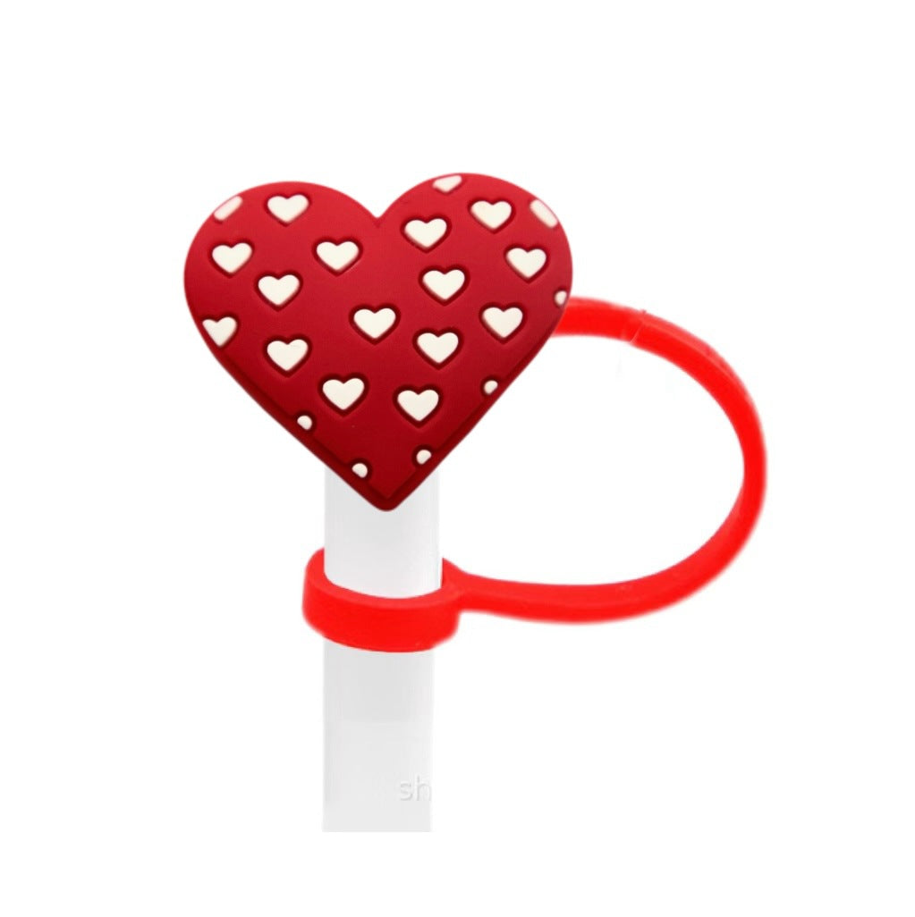 Wholesale Valentine's Day Series Love Straw Cap Creative Cartoon Silicone Dust Plug Water Cup Straw Cover Decorative in stock