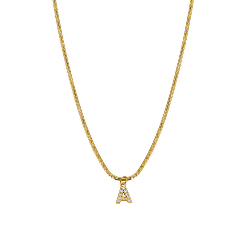 Wholesale French Retro Palace Style Flat Snake Bone Stacking Diamond 26 Letter Titanium Steel Clavicle Chain Necklace