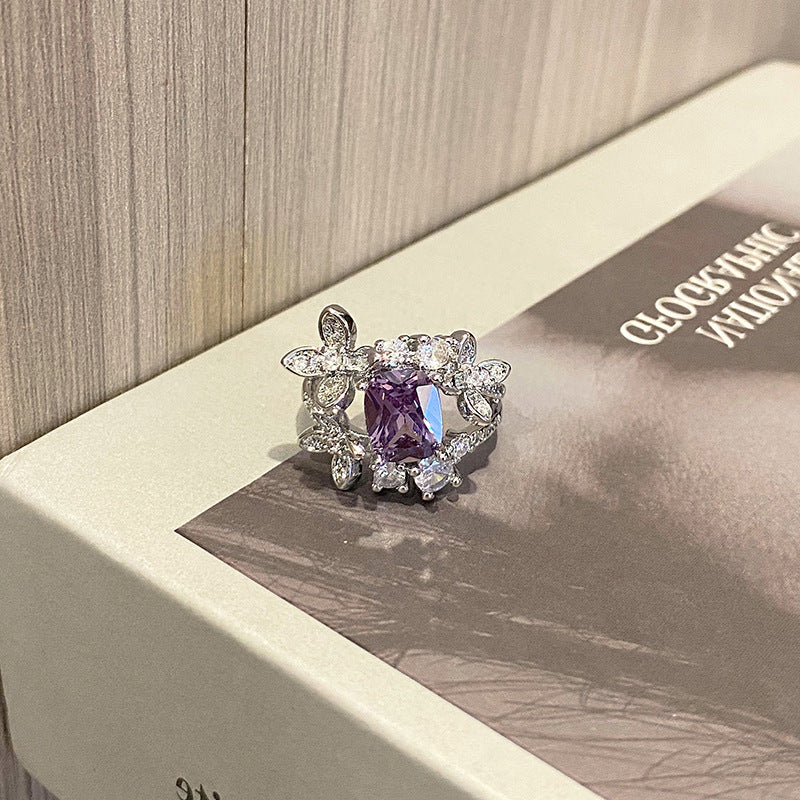 Wholesale Sweet Cool Geometric Purple Diamond Open Ring