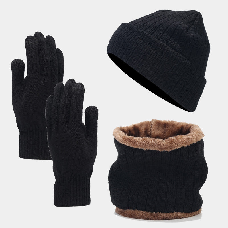 Wholesale Acrylic Men's Plush Knitted Hat, Scarf, Gloves, Three Piece Set