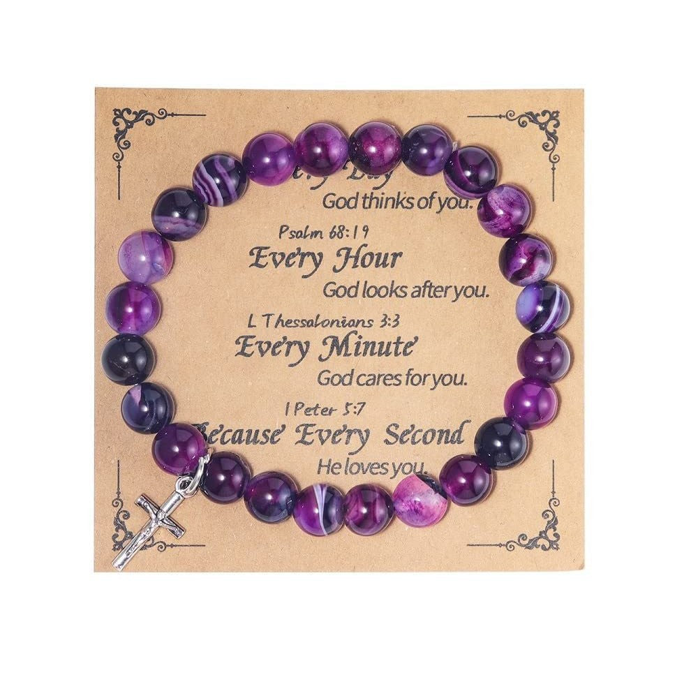 Wholesale Pink Zebra Stripe Amethyst Cross Bracelet
