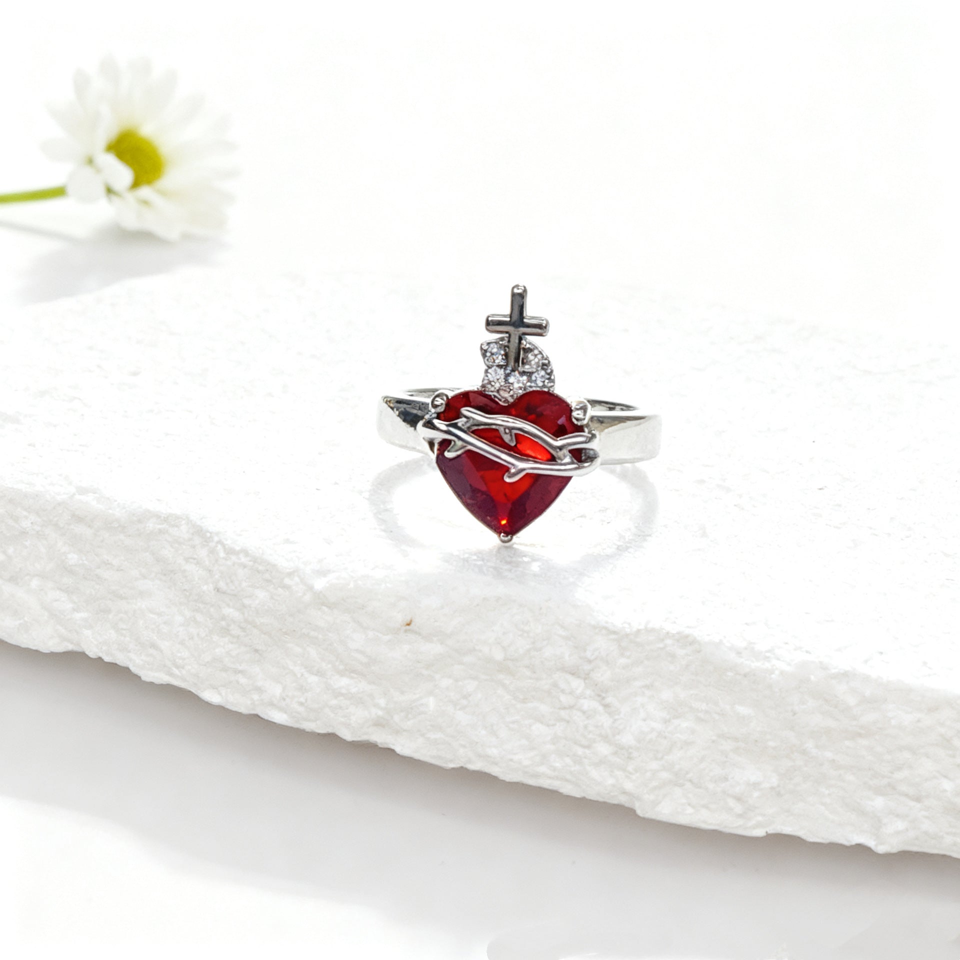 Wholesale Red Crown Heart Zircon Open  Charm   Ring