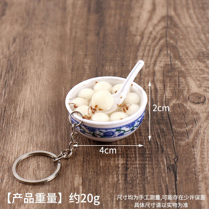 Wholesale Simulation Food 4cm Blue and White Porcelain Bowl Keychain Pendant Chinese Style Gourmet Snack Micro Food Play Model Toy