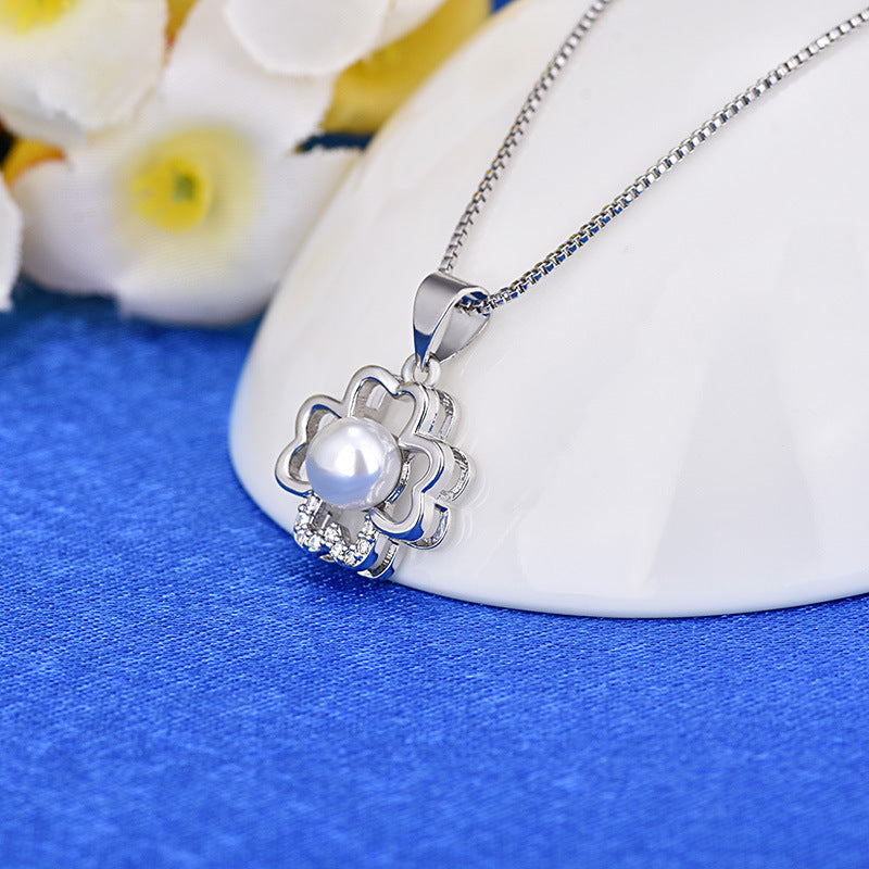 Wholesale Copper Four Leaf Clover Pearl Necklace