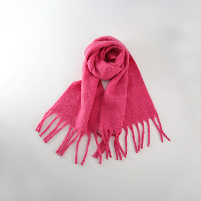 Wholesale Solid Tassel Thickened Warm Polyester Scarf