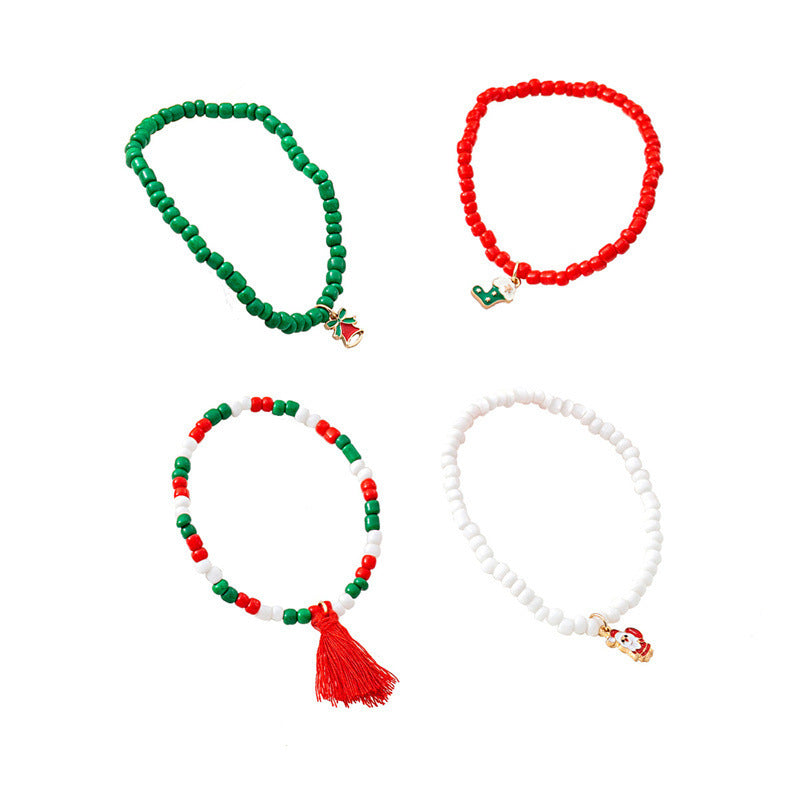 Wholesale Christmas Elk Bell Bracelet Cartoon Oil Dripping Adjustable Candy Cane  Alloy Bracelet