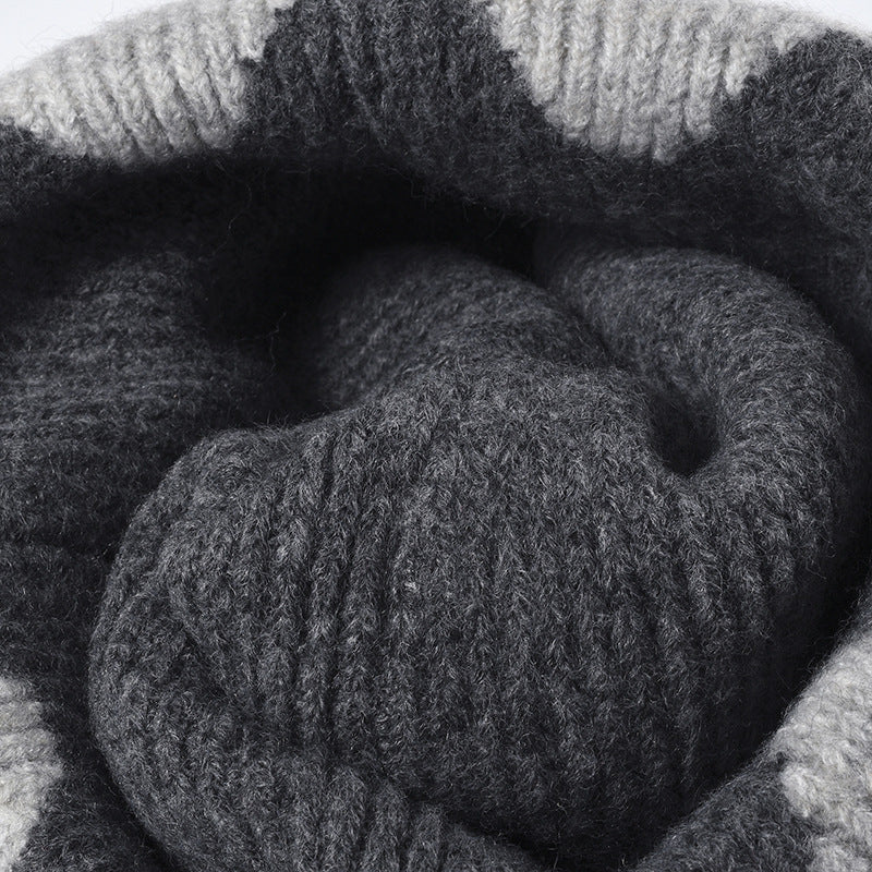 Wholesale Wavy Color Block Women's Large Head Size Wool Beanie