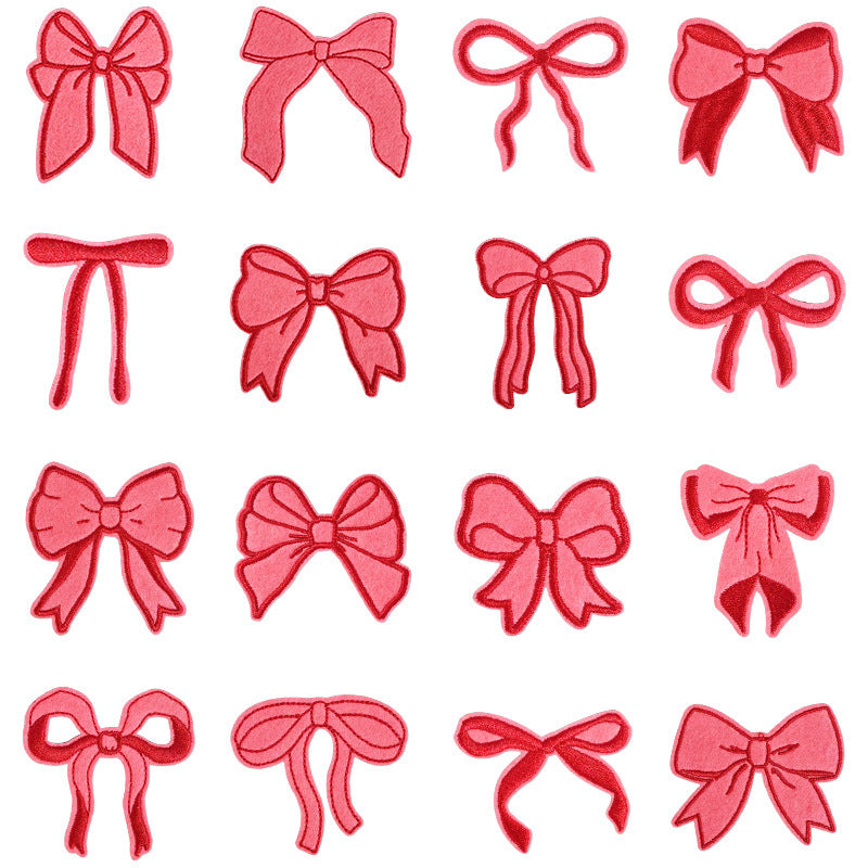 Wholesale Bow Embroidery Patches 16 Pieces Iron On Sew On DIY Clothing Decoration Trendy For ets Bags Or Gift