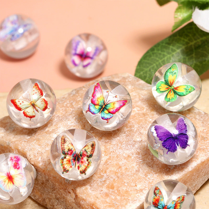 Wholesale 10pcs transparent acrylic beads with built-in butterfly