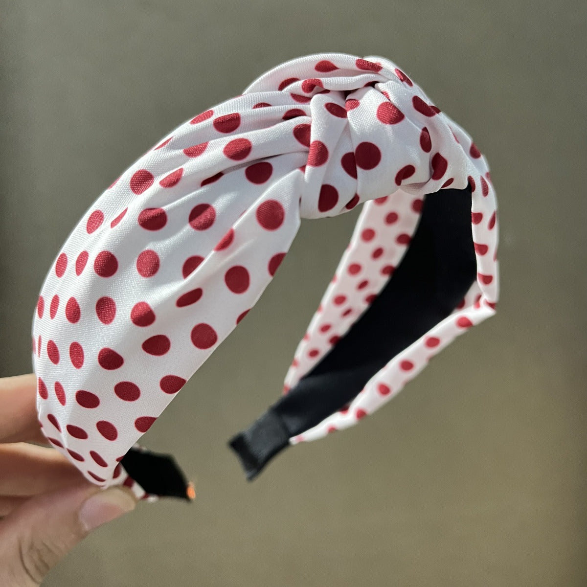 Wholesale Fabric red striped plaid solid color cherry heart wide-brimmed bow combination headband