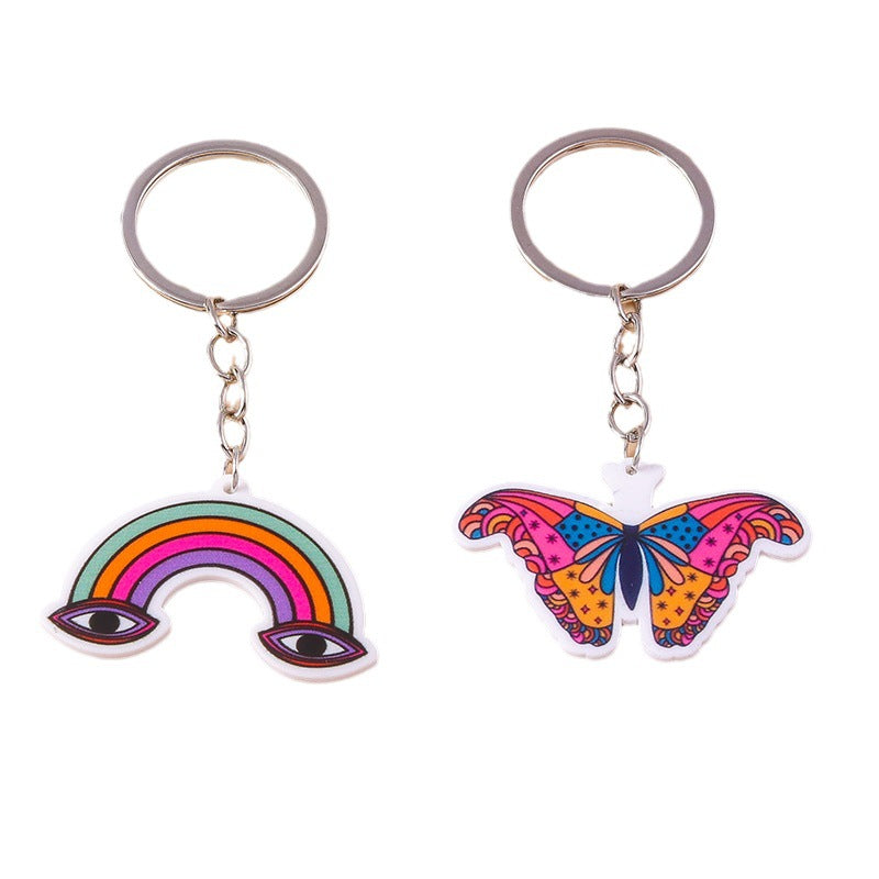 Wholesale Butterfly Rainbow Eyes Cartoon Colorful Acrylic Keychain